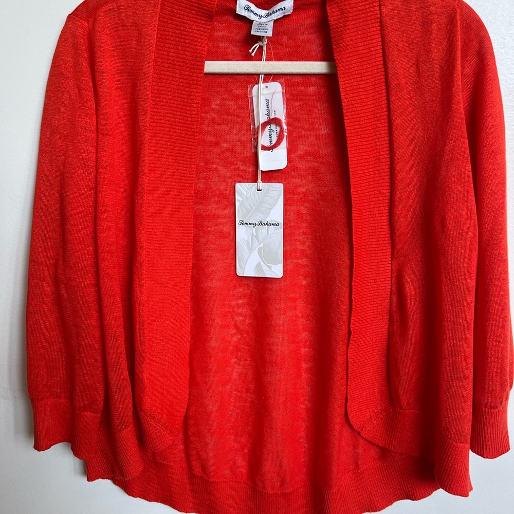Tommy Bahama LEA Open Front Cardigan 100% Linen Burnt Orange S/P NWT $110